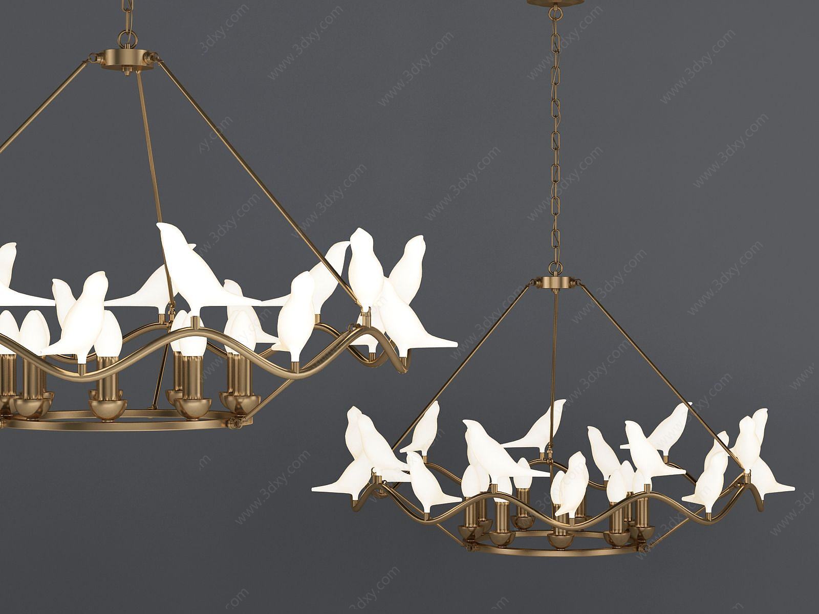 现代鸽子金属吊灯3D模型