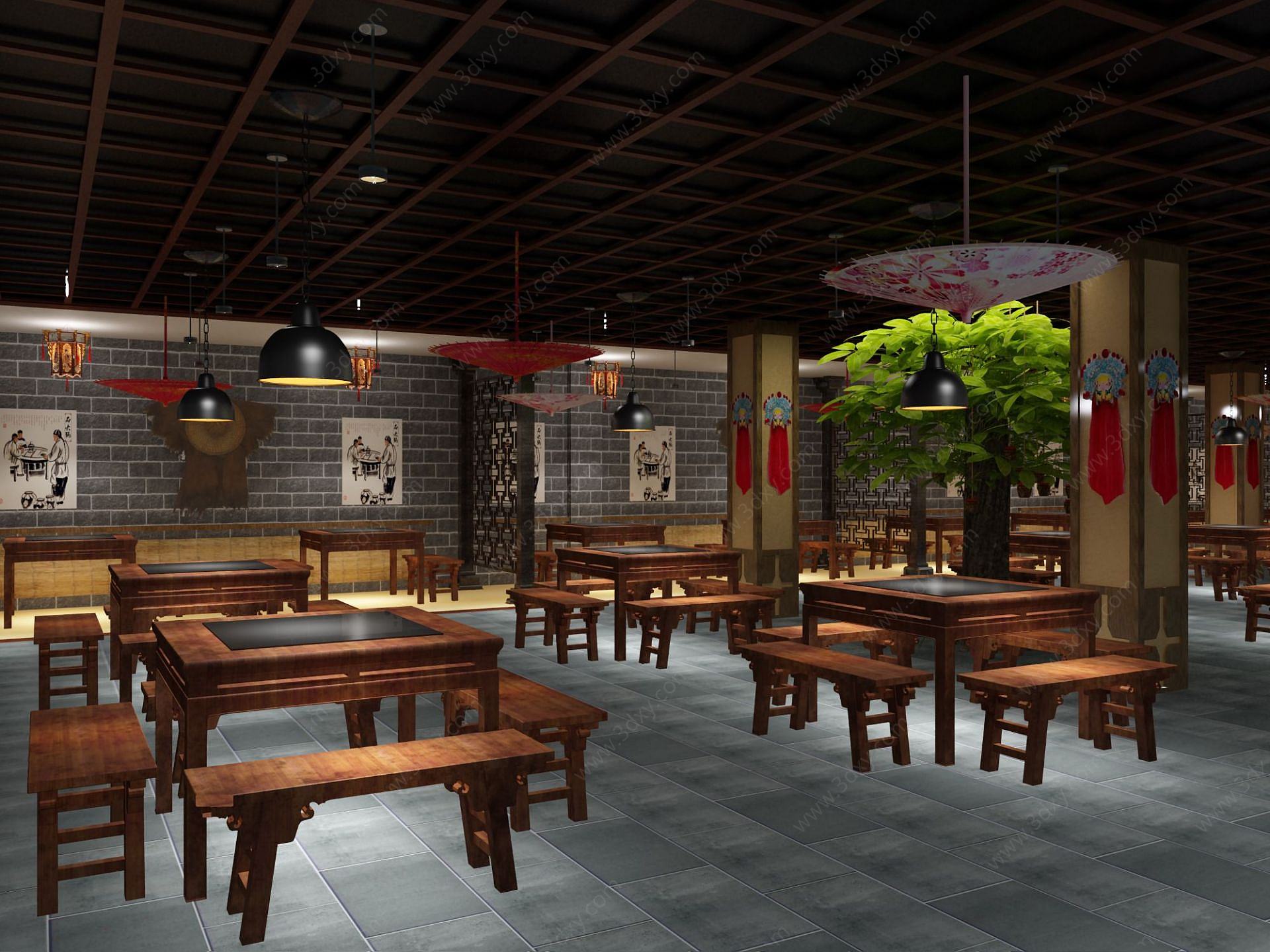 中式餐饮店酒家3D模型