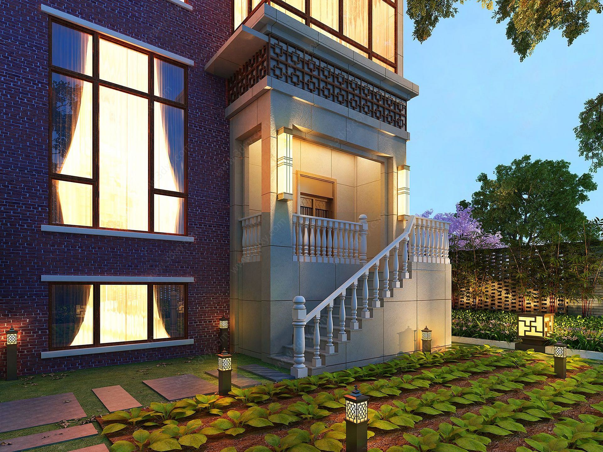 别墅外观庭院3D模型