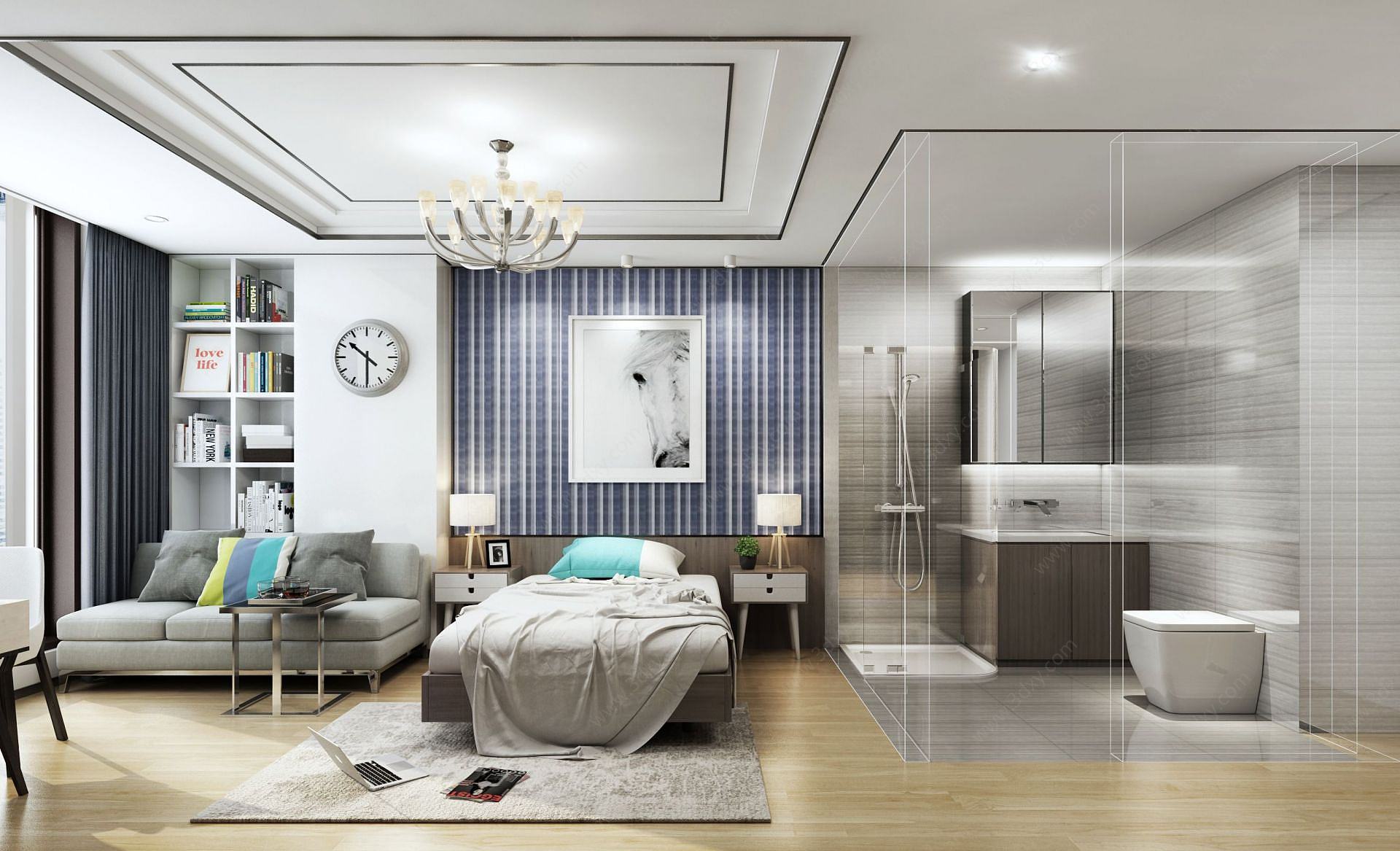 现代公寓客厅卧室3D模型