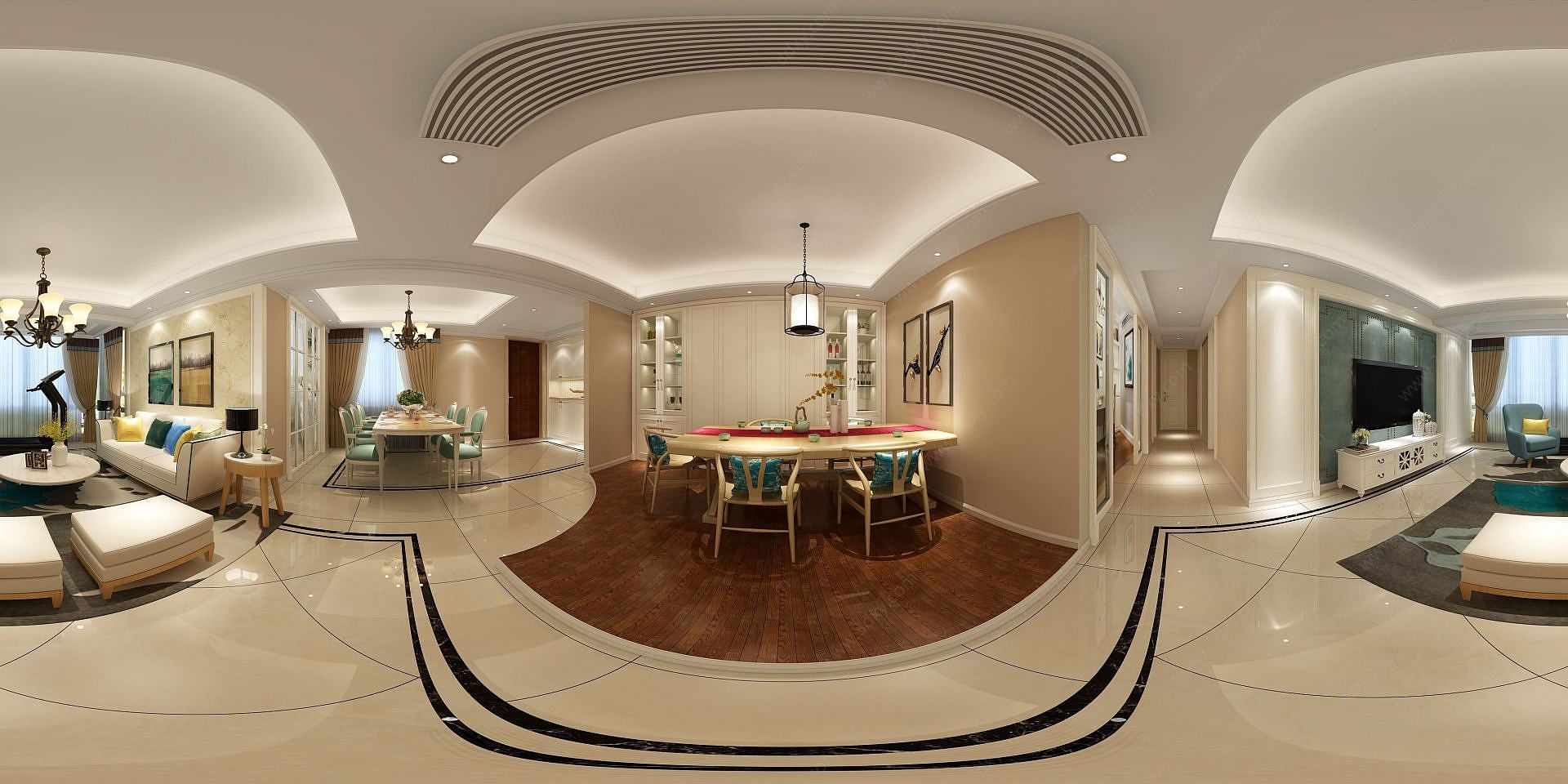 新现代客厅餐厅茶厅3D模型
