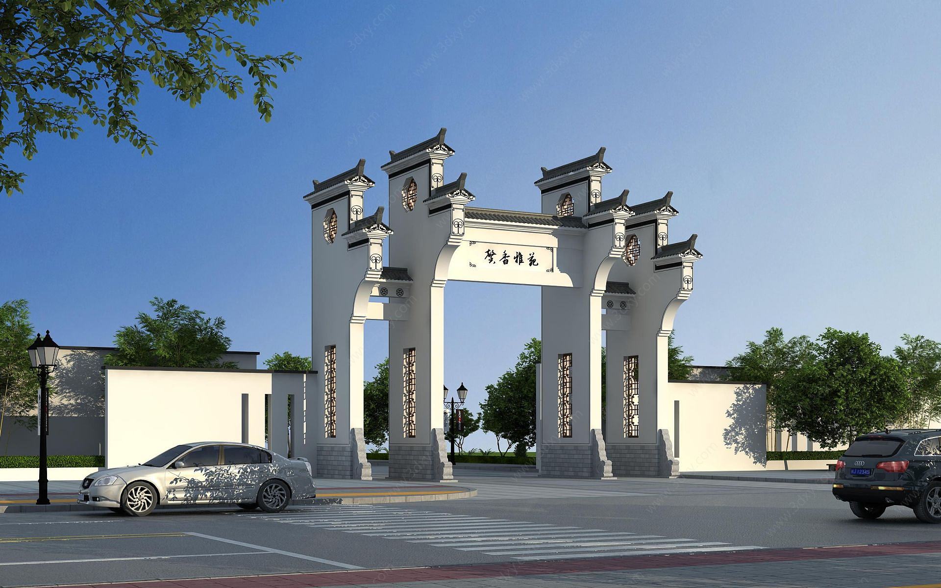 中式牌坊马头墙大门门楼3D模型