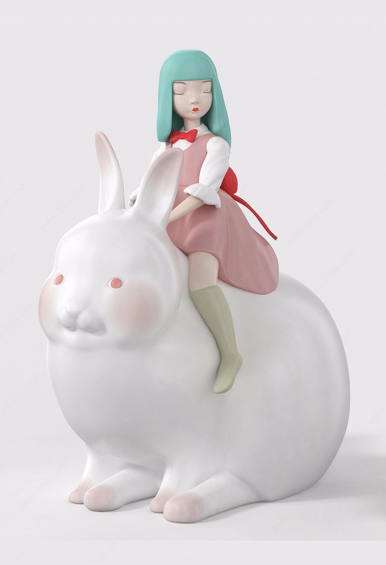 女孩与兔子雕塑摆件3D模型
