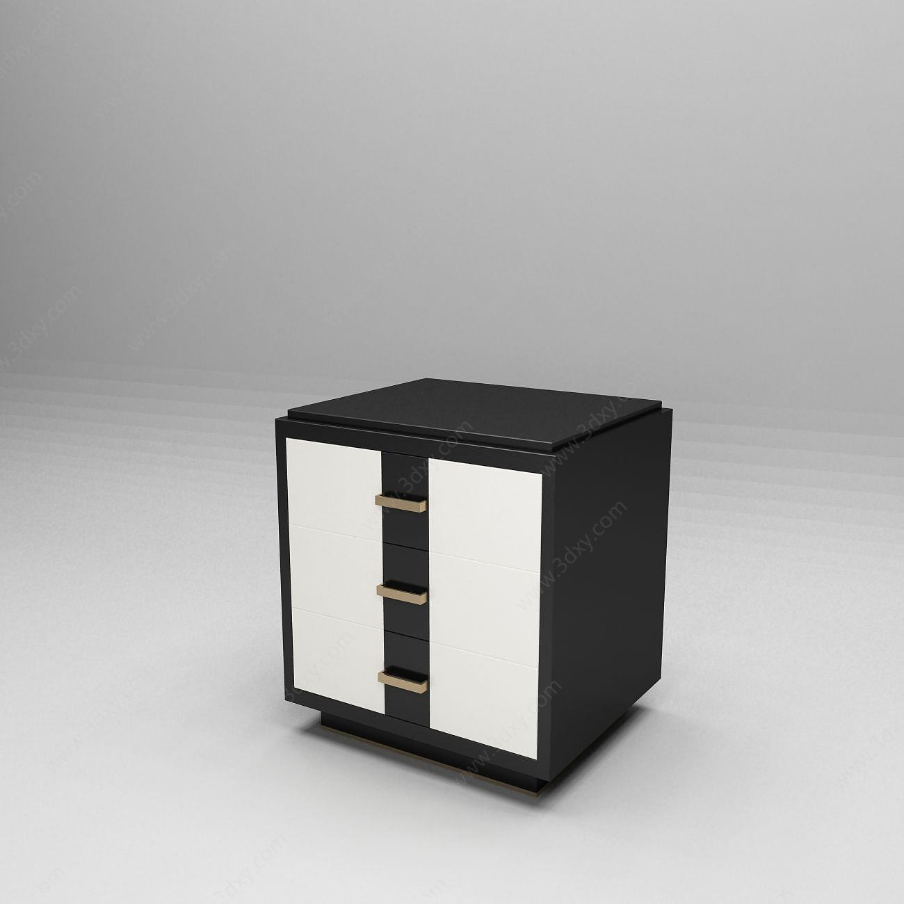 黑白实木床头柜3D模型