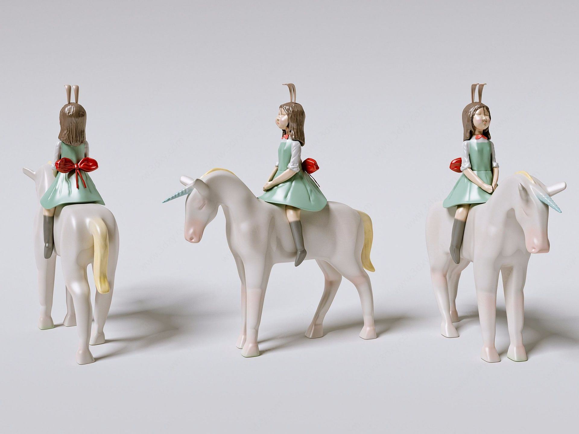少女骑马雕塑摆件3D模型