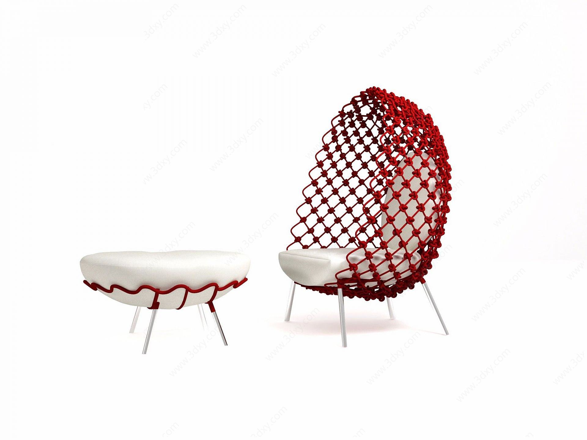 创意编制椅子茶几组合3D模型