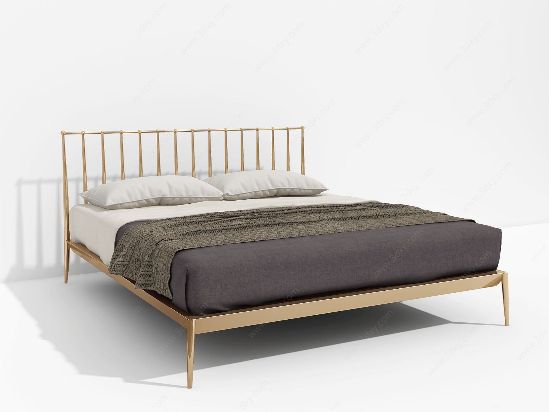 现代金色铁架床3D模型
