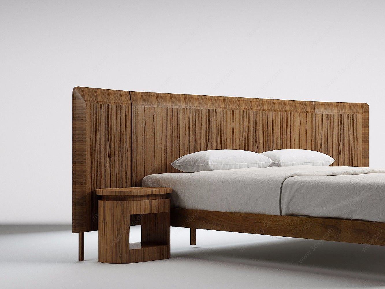 简约实木双人床3D模型