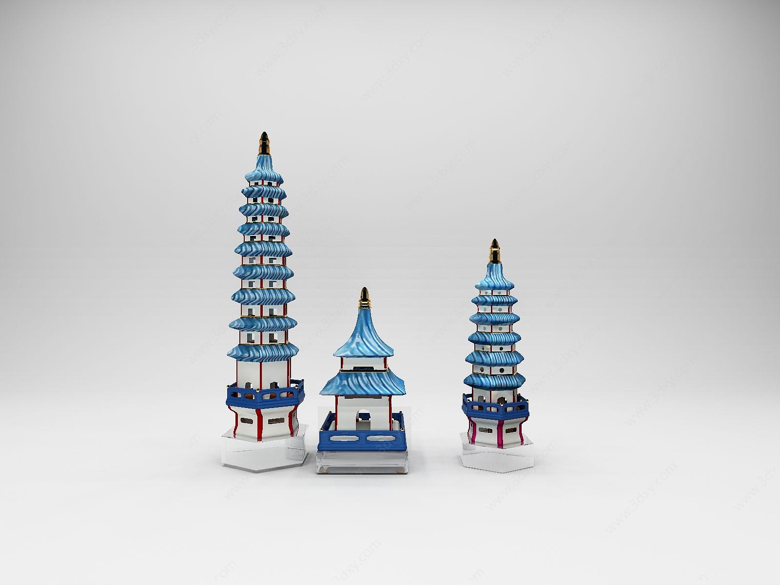 中式古建筑摆件3D模型