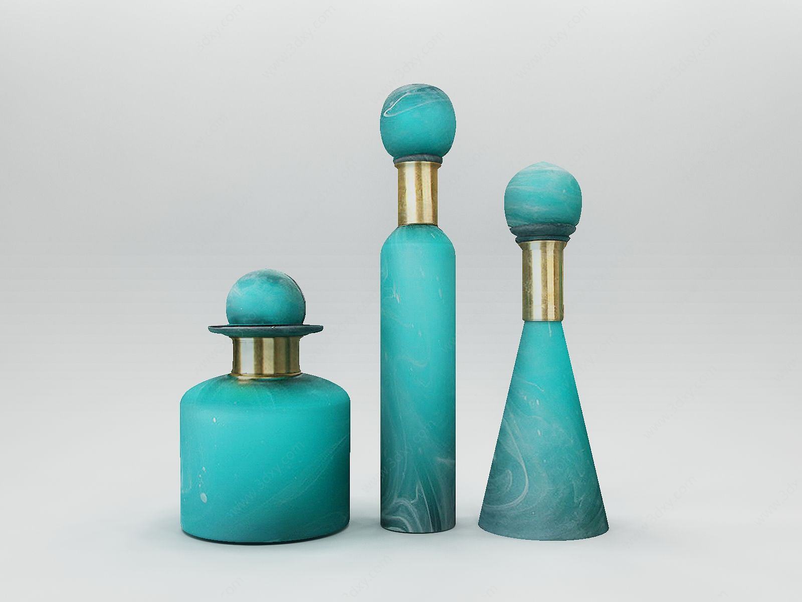 蓝色瓷瓶摆件组合3D模型