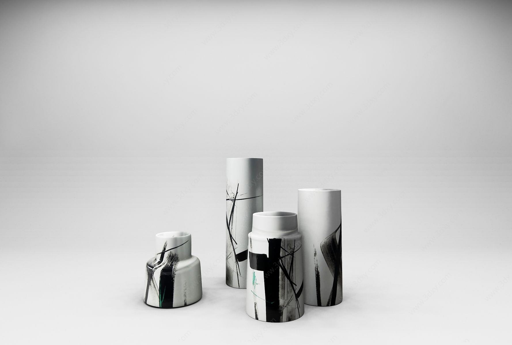 水墨造型陶瓷花瓶摆件3D模型