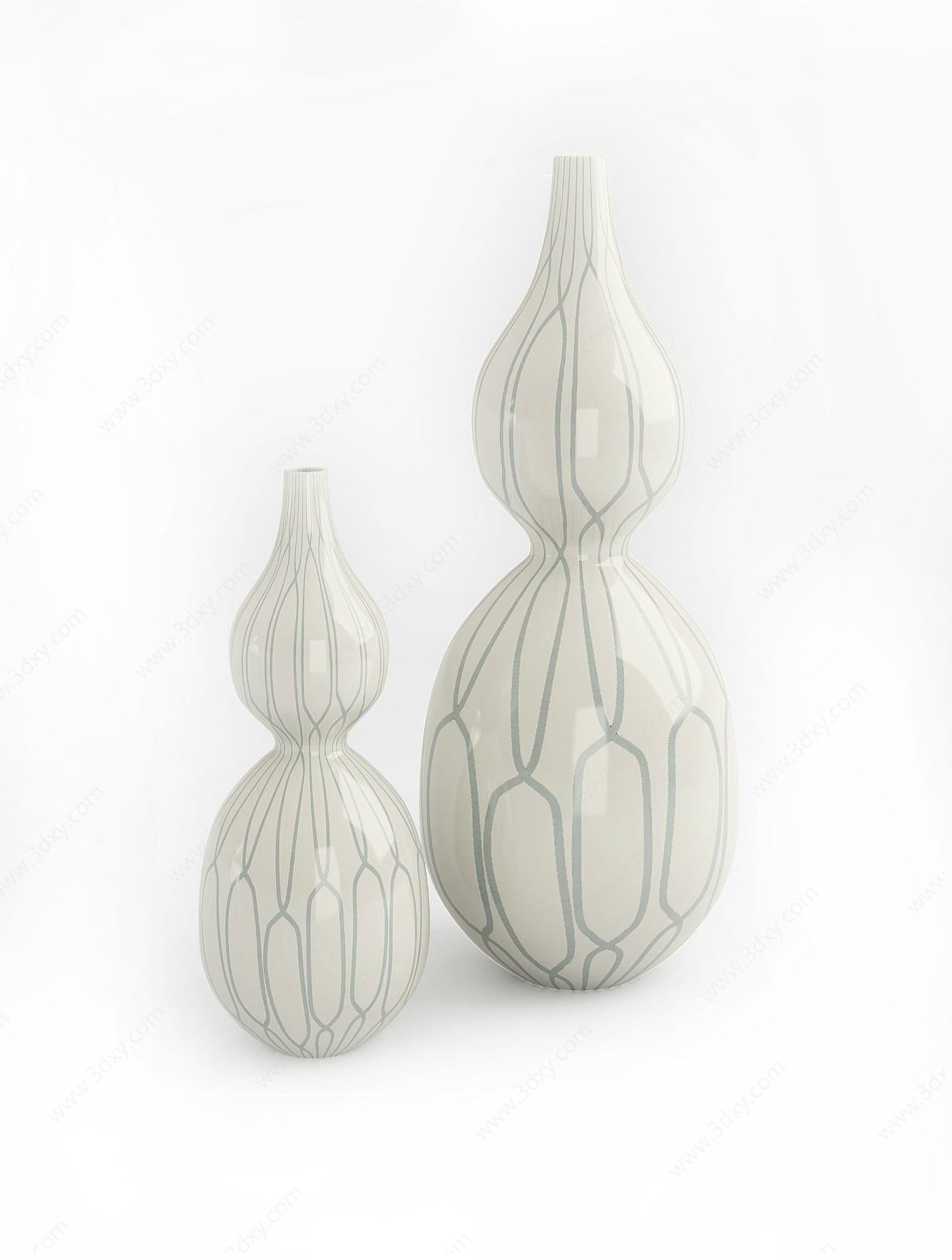 白色陶瓷瓶子组合3D模型