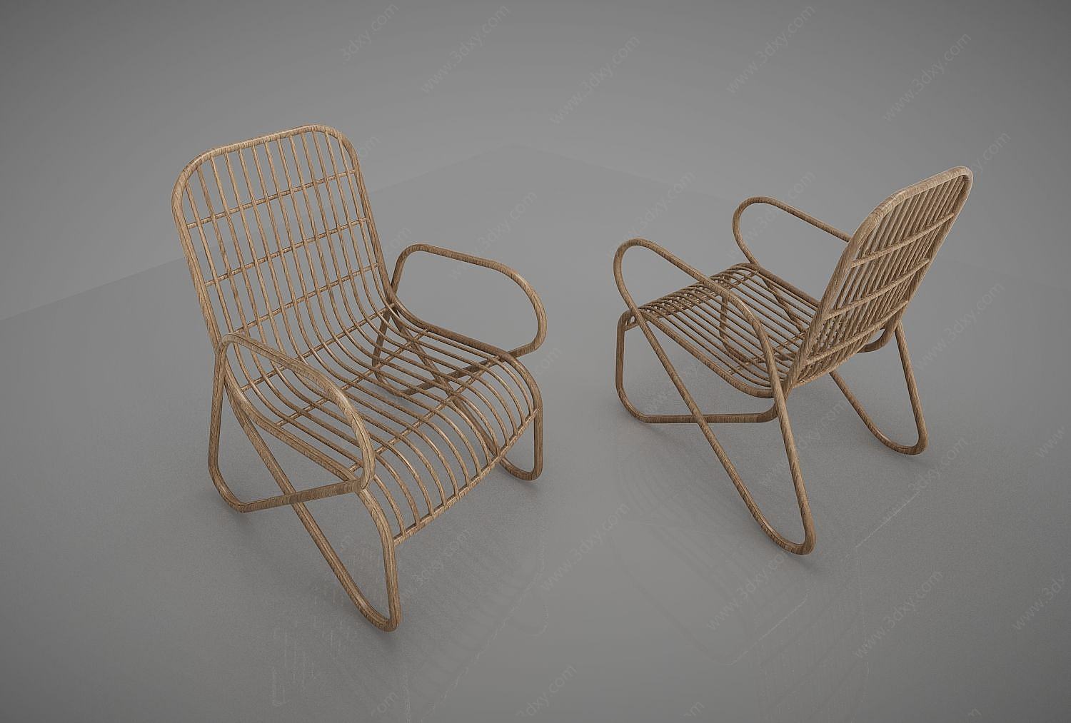 简约竹椅靠背椅3D模型
