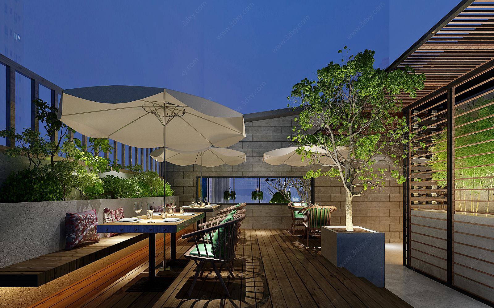 庭院式餐厅餐馆空间3D模型