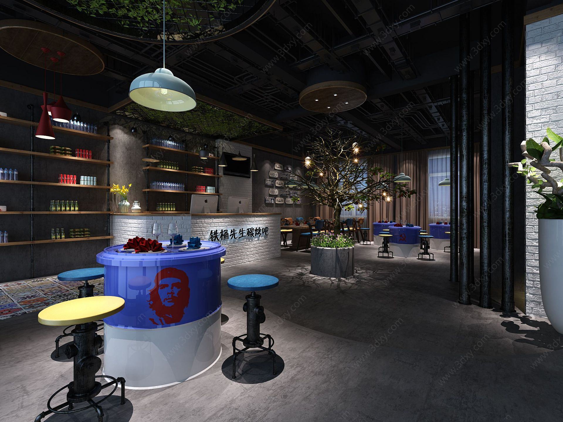 工业风餐厅餐馆空间3D模型