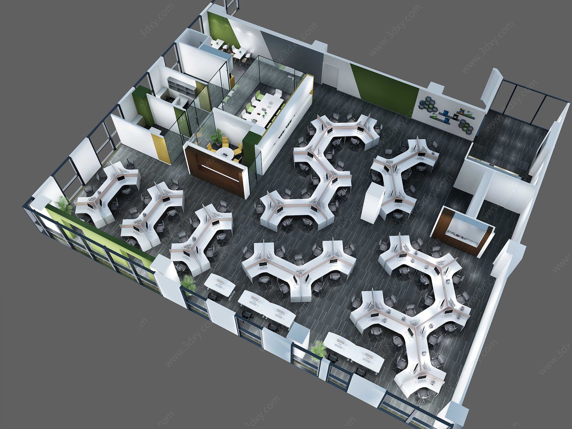 办公室整体空间3D模型