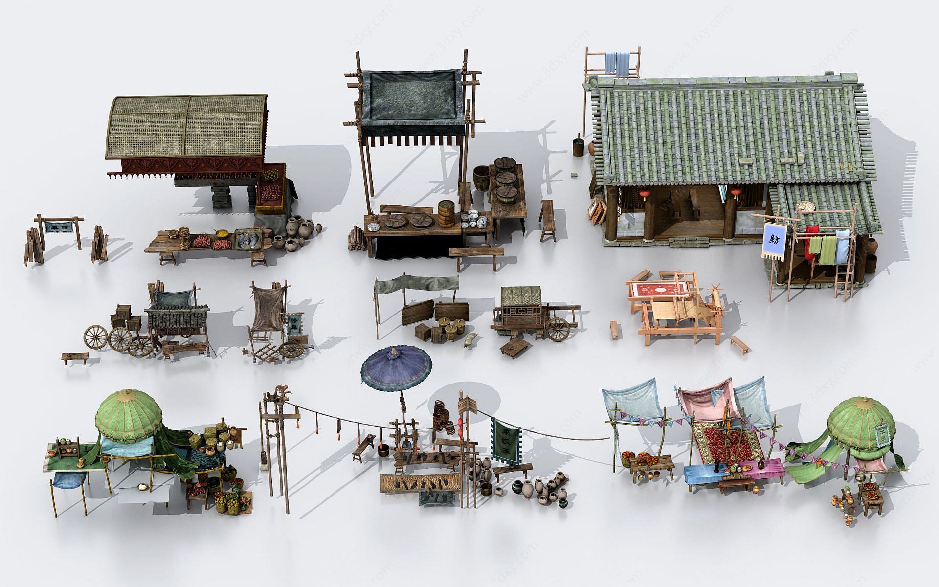 中式古建售杂货摊位3D模型