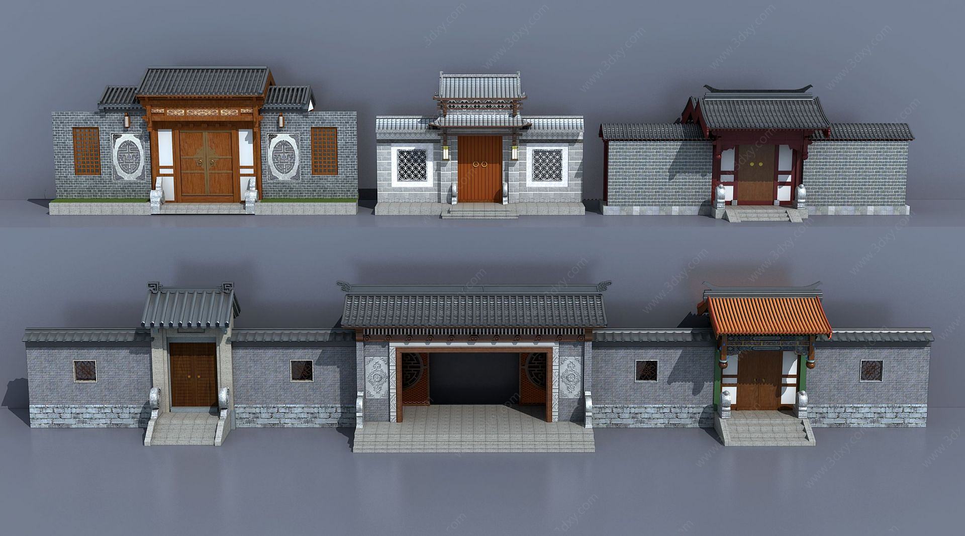 中式古建庭院大门入口3D模型
