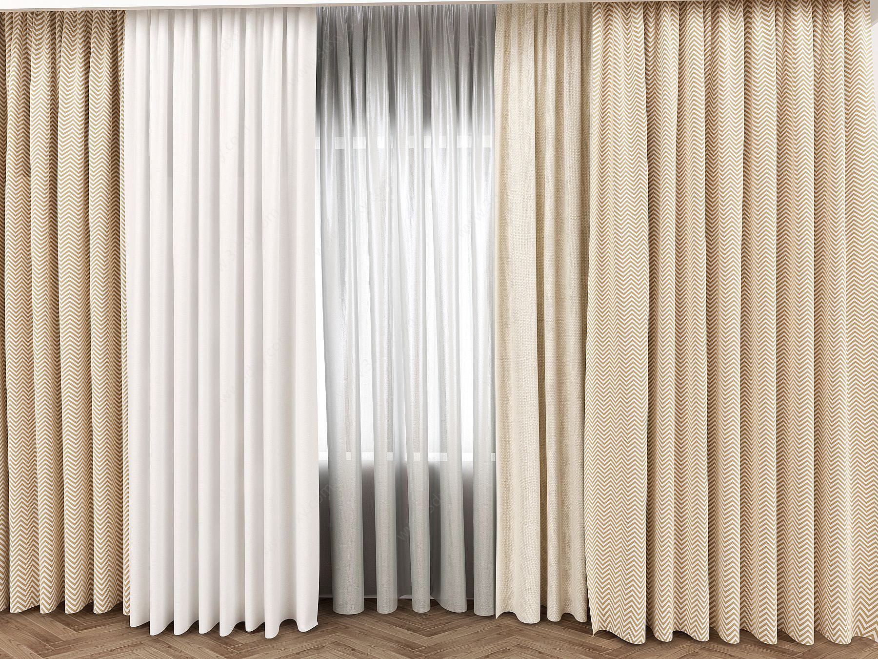 现代纺织布艺窗帘3D模型