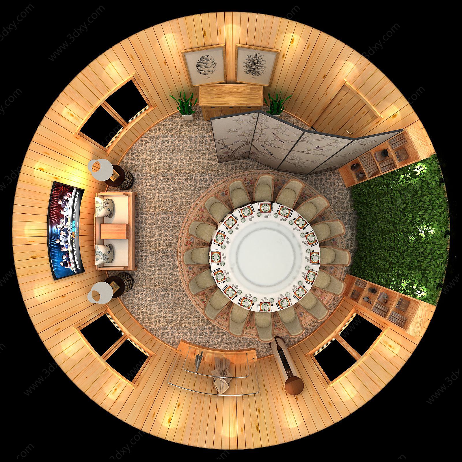 实木生态餐厅3D模型
