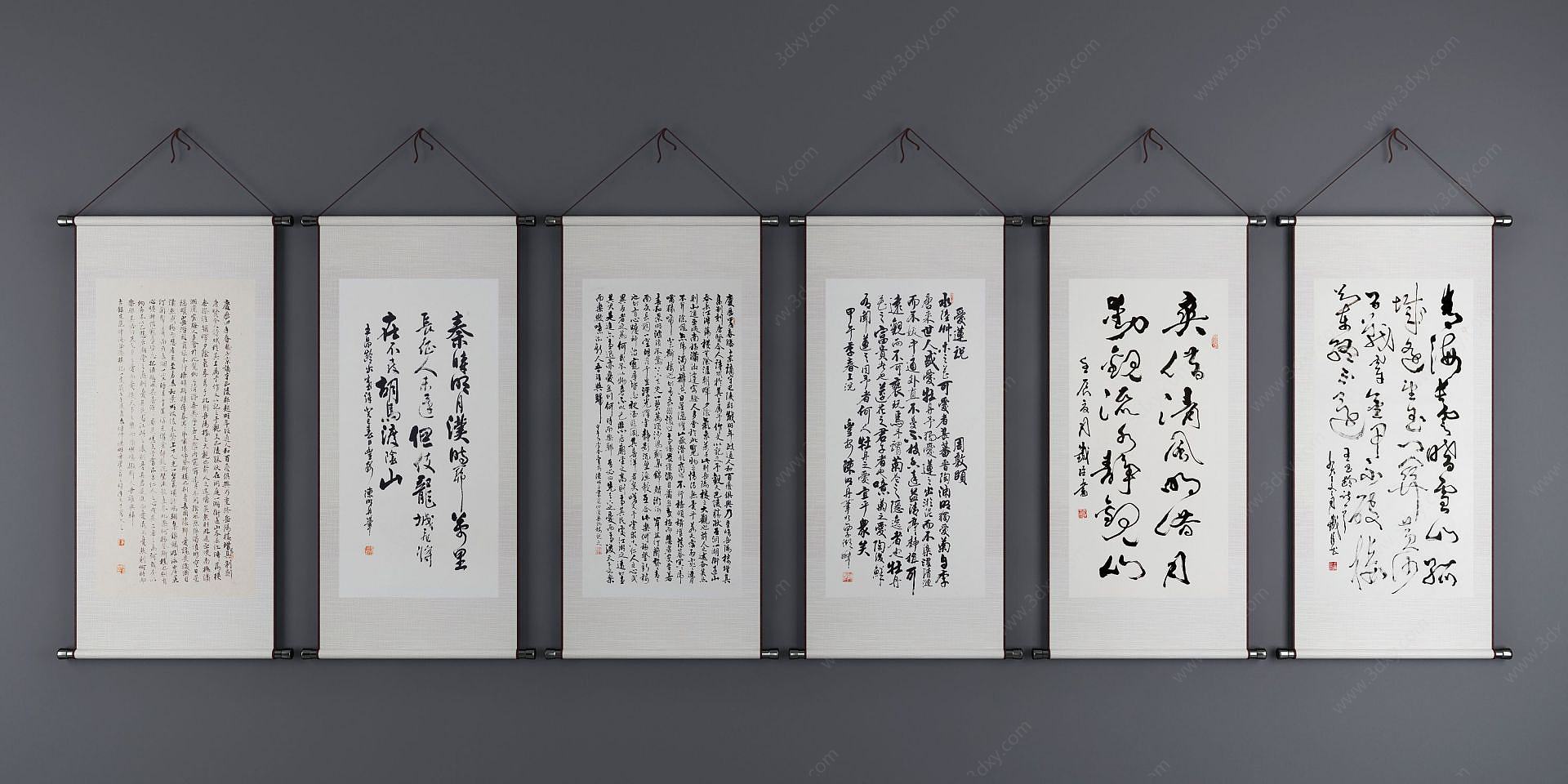 中式字体挂画组合3D模型