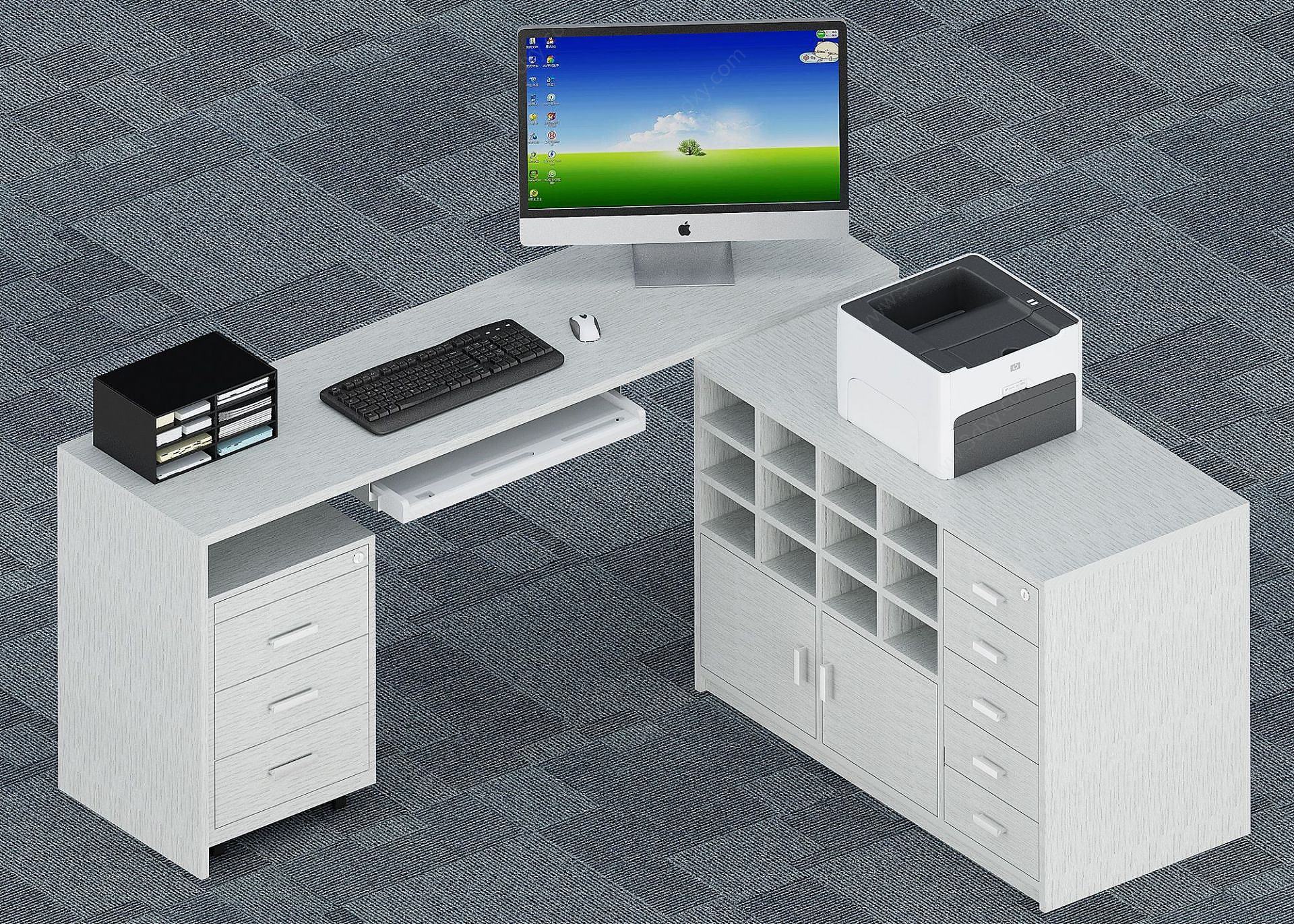 现代办公桌工位3D模型