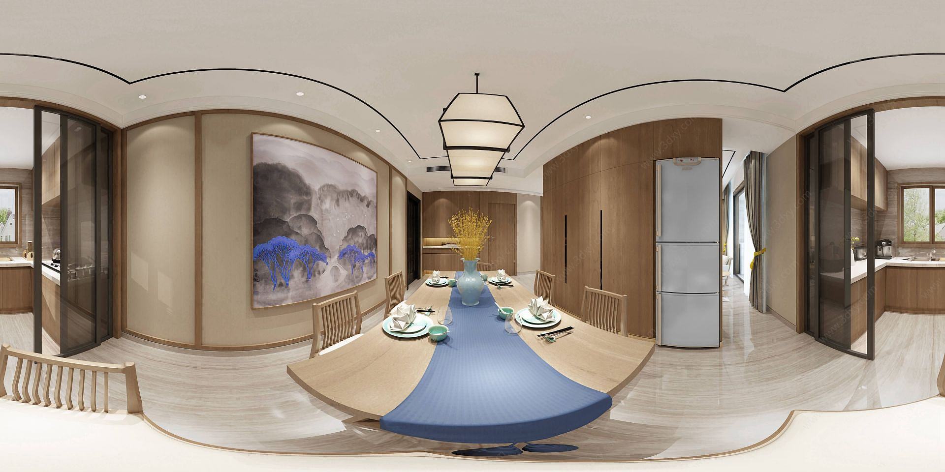 新中式餐厨空间3D模型