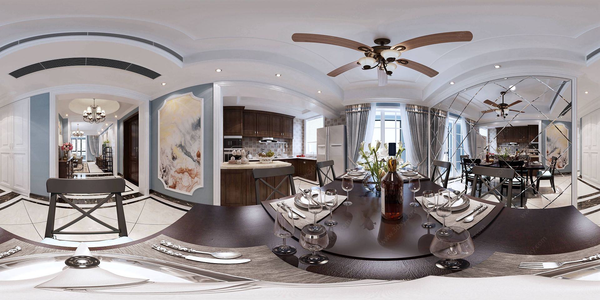 欧式餐厨空间3D模型