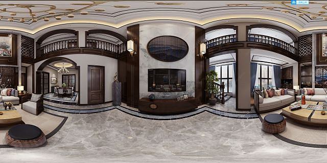 中式别墅客厅走廊玄关3D模型