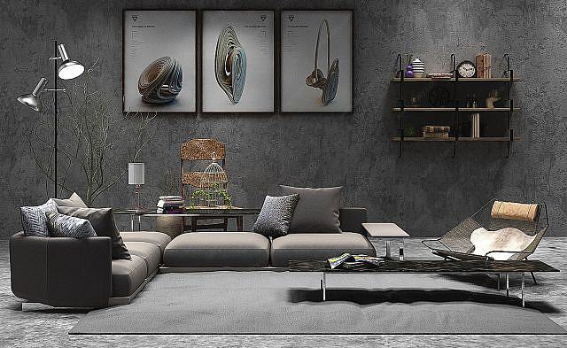 现代沙发挂画组合3D模型