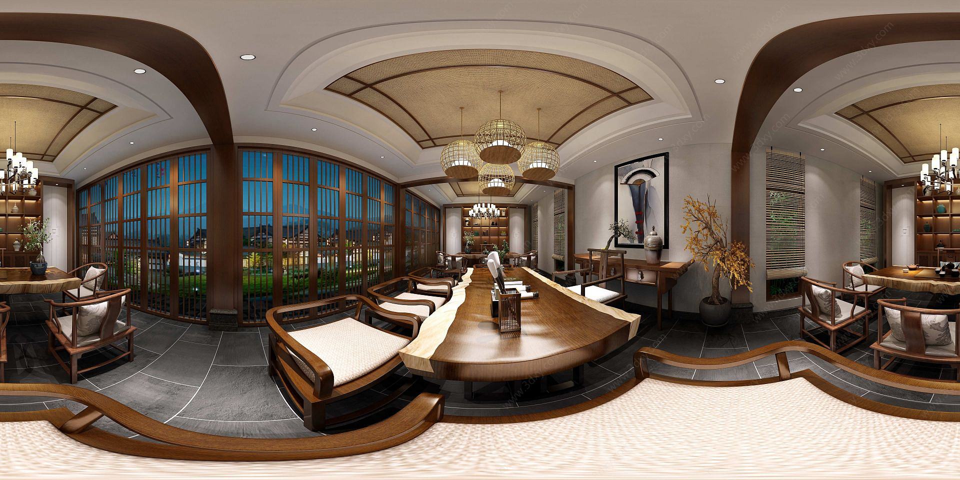 新中式茶馆会客厅3D模型