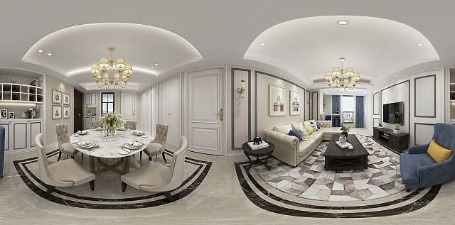 美式客厅沙发餐厅酒柜3D模型