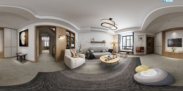 简约客厅沙发壁柜组合3D模型