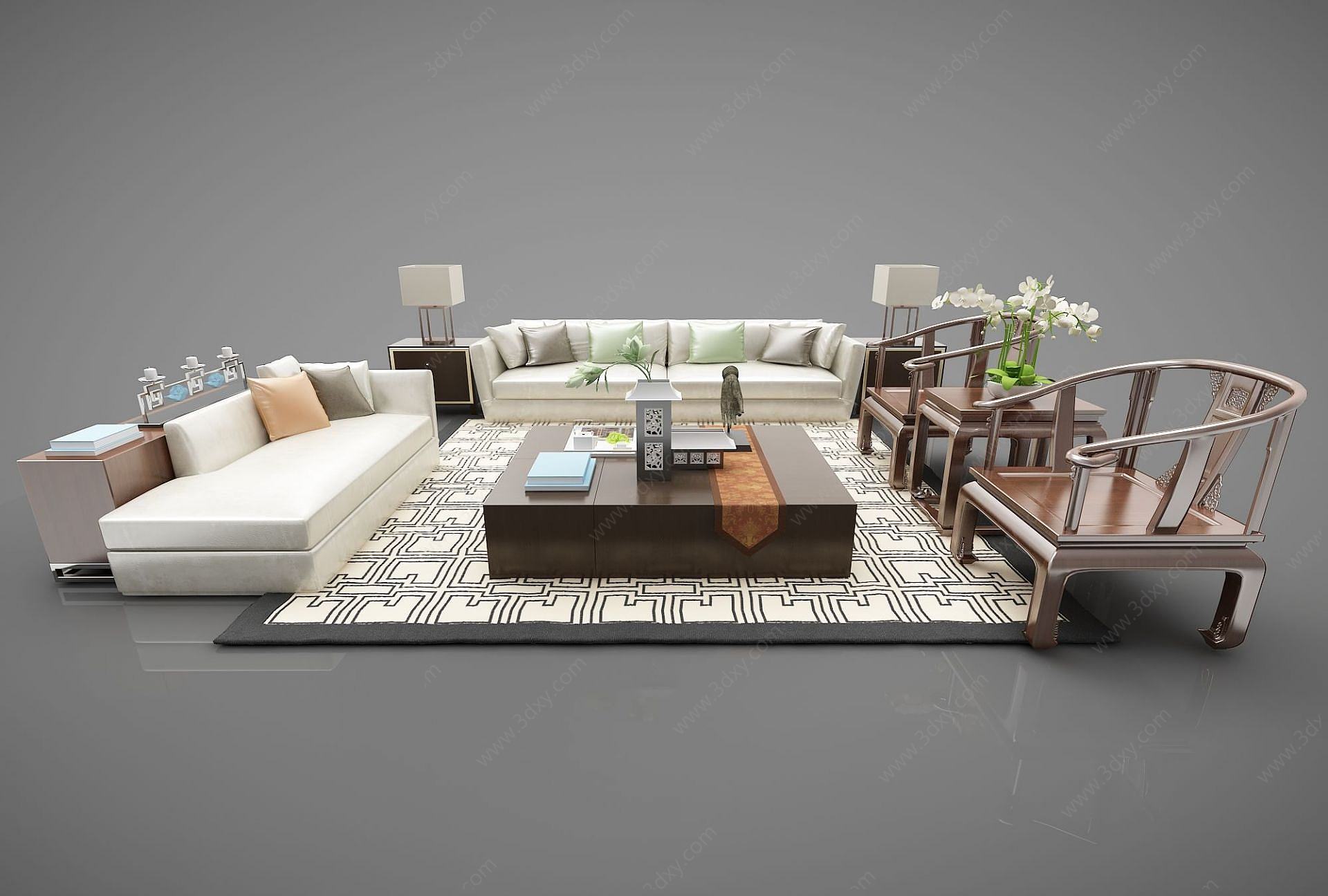 新中式风格沙发组合3D模型