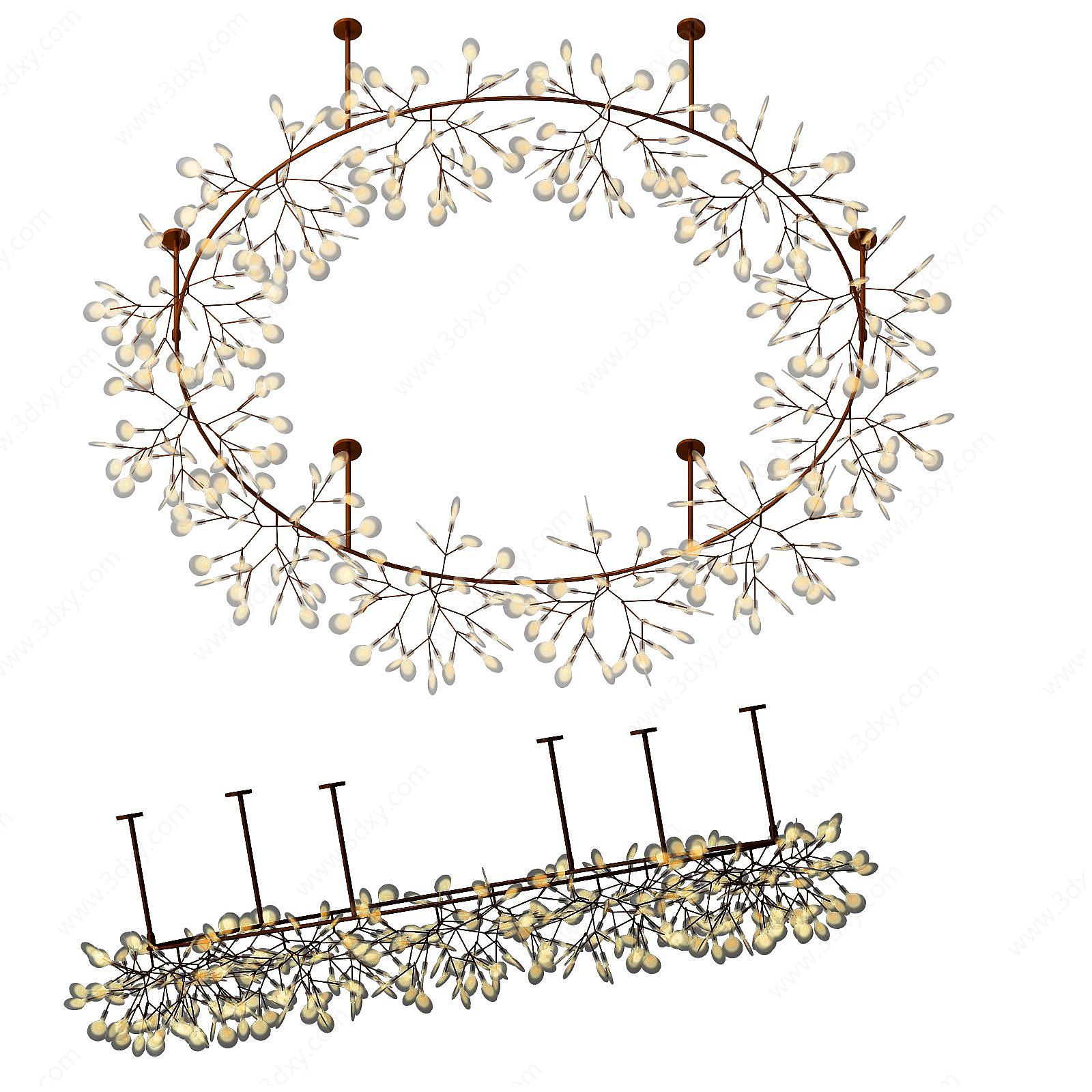 现代环形树枝吊灯3D模型