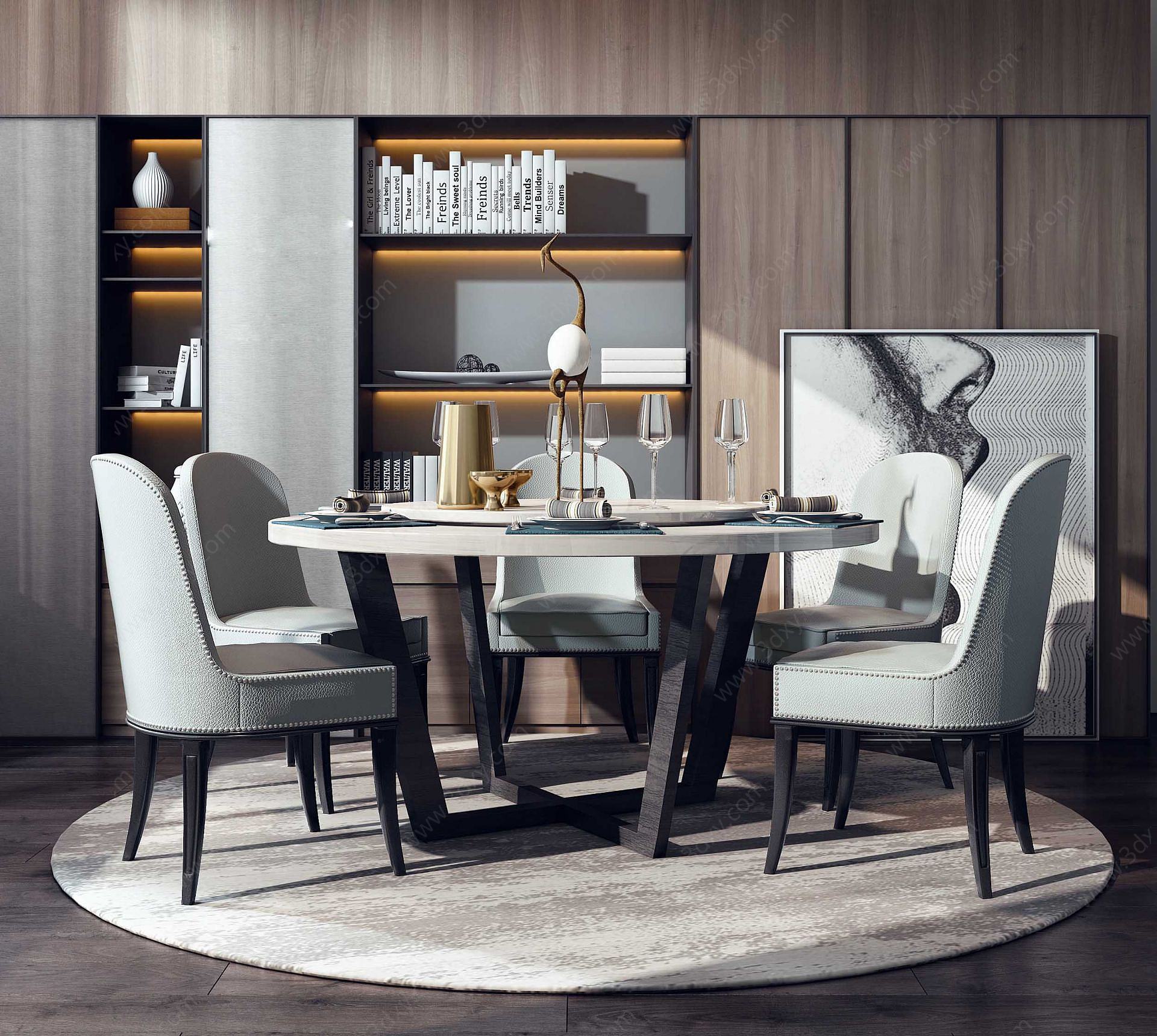 轻奢餐桌单人椅酒柜3D模型
