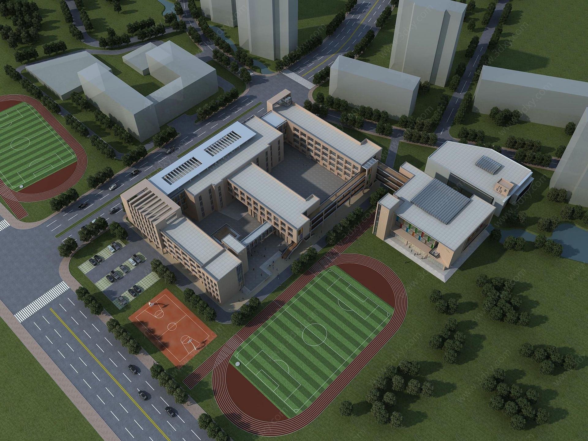 学校教学楼操场3D模型