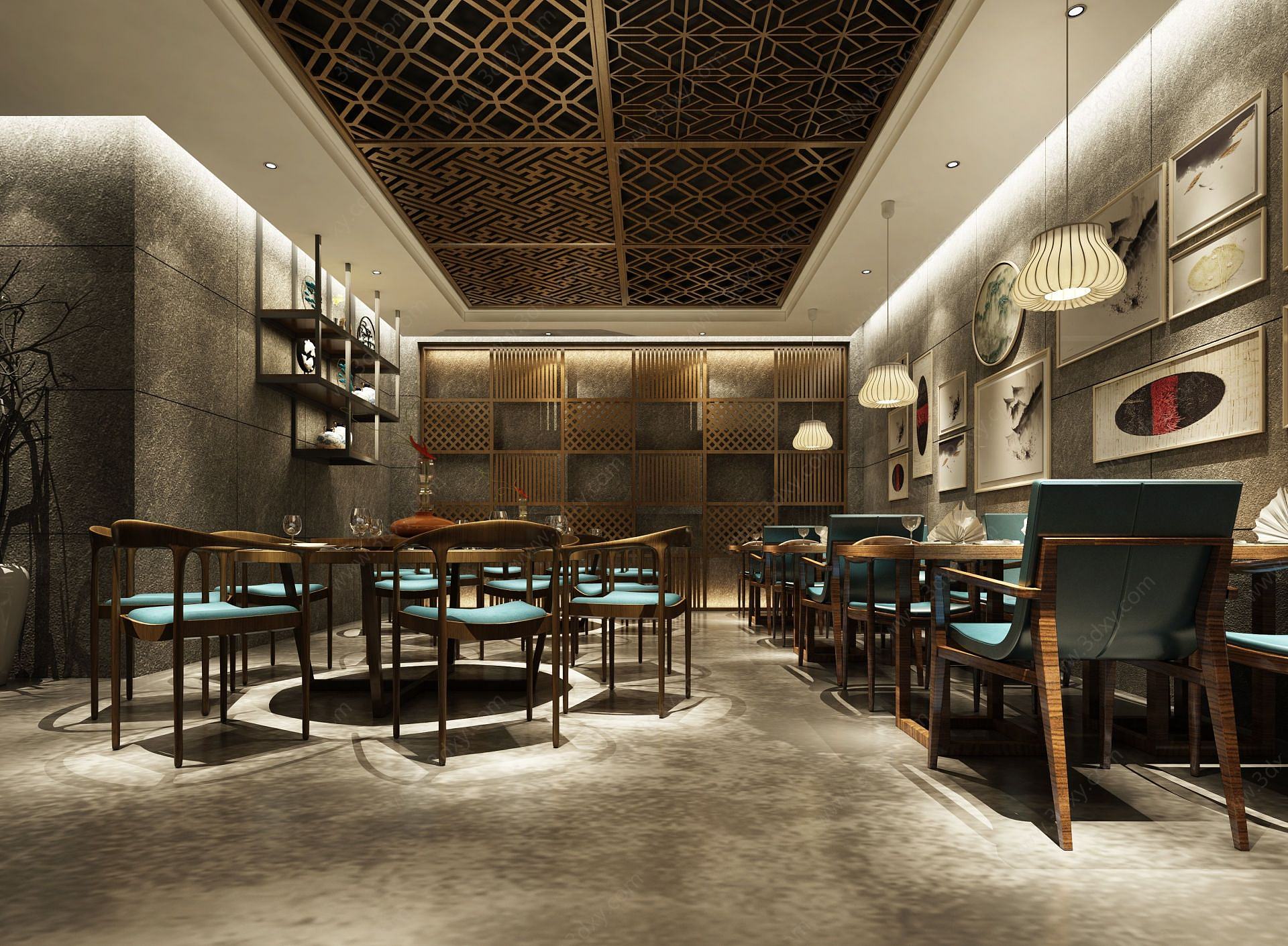 中式餐厅餐馆3D模型
