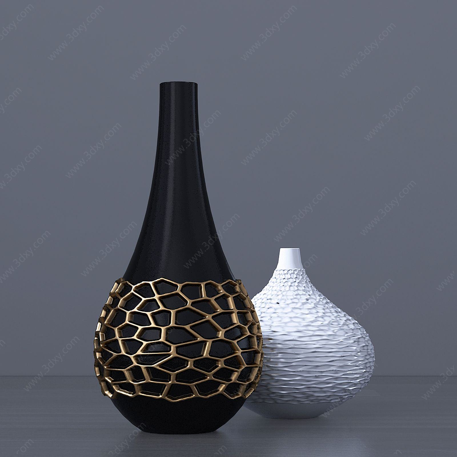 现代黑白陶瓷花瓶3D模型