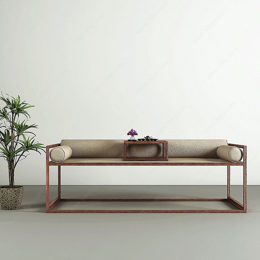 中式实木沙发茶桌3D模型