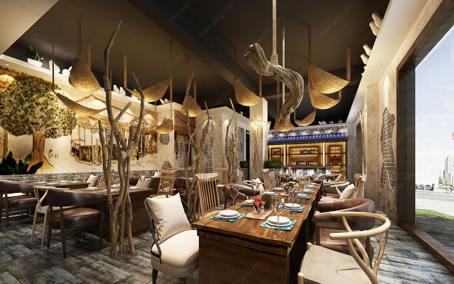 现代时尚餐厅餐馆空间3D模型
