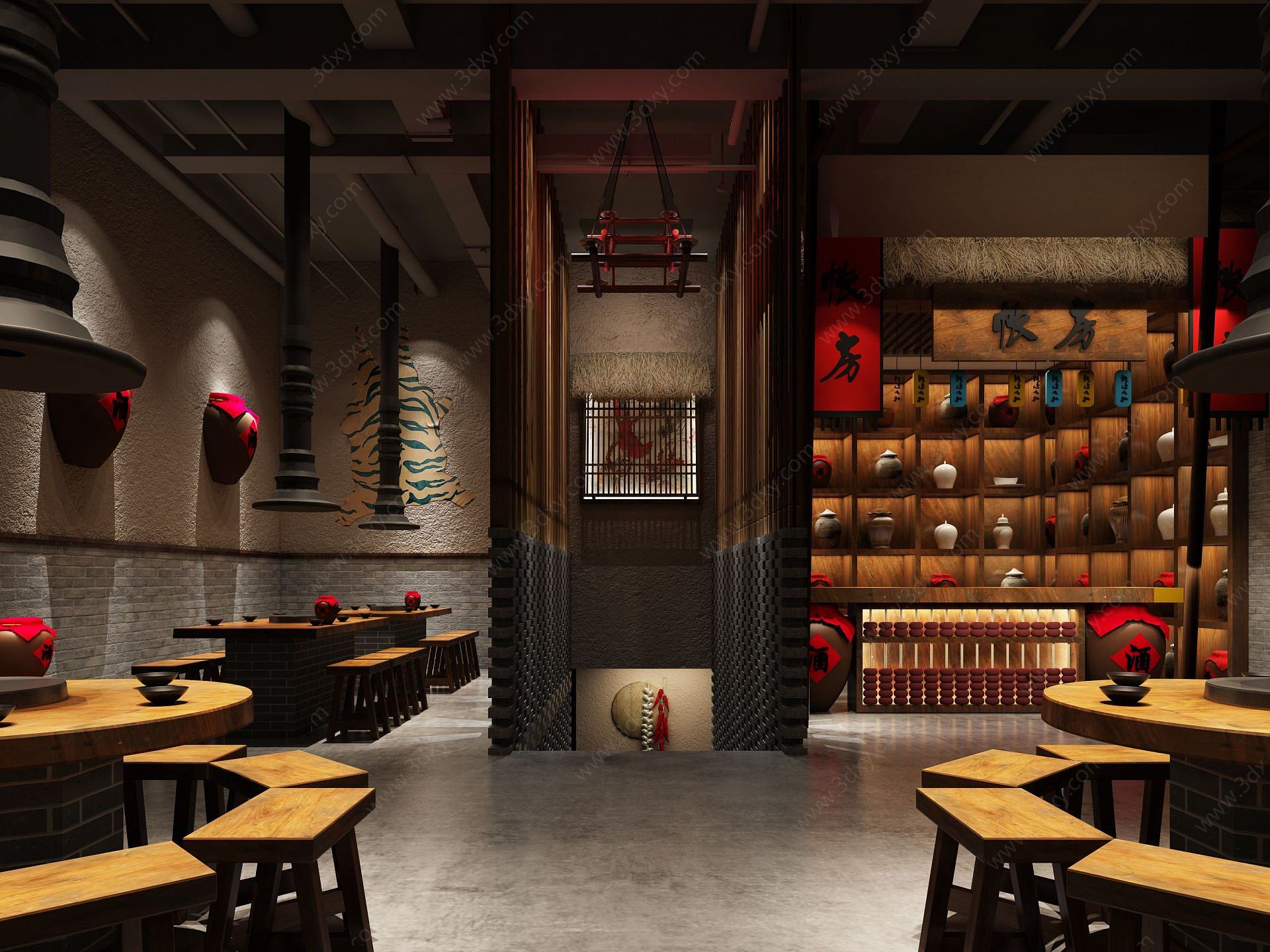 中式餐厅餐馆空间3D模型