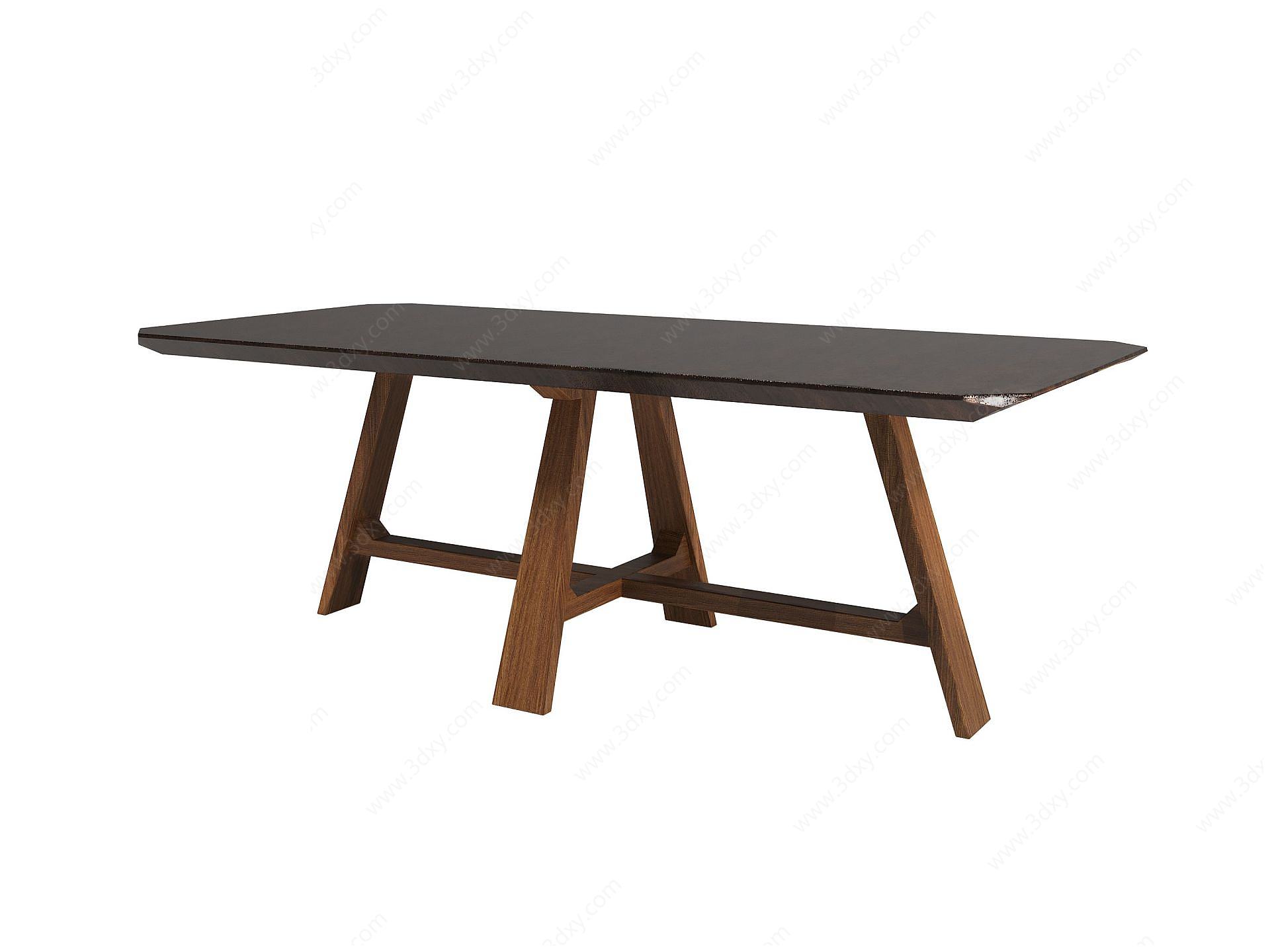 实木长桌边桌3D模型