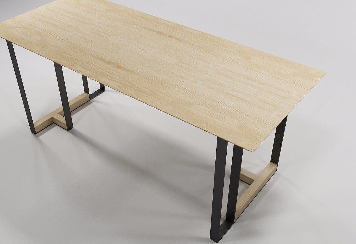 现代简约实木长桌3D模型