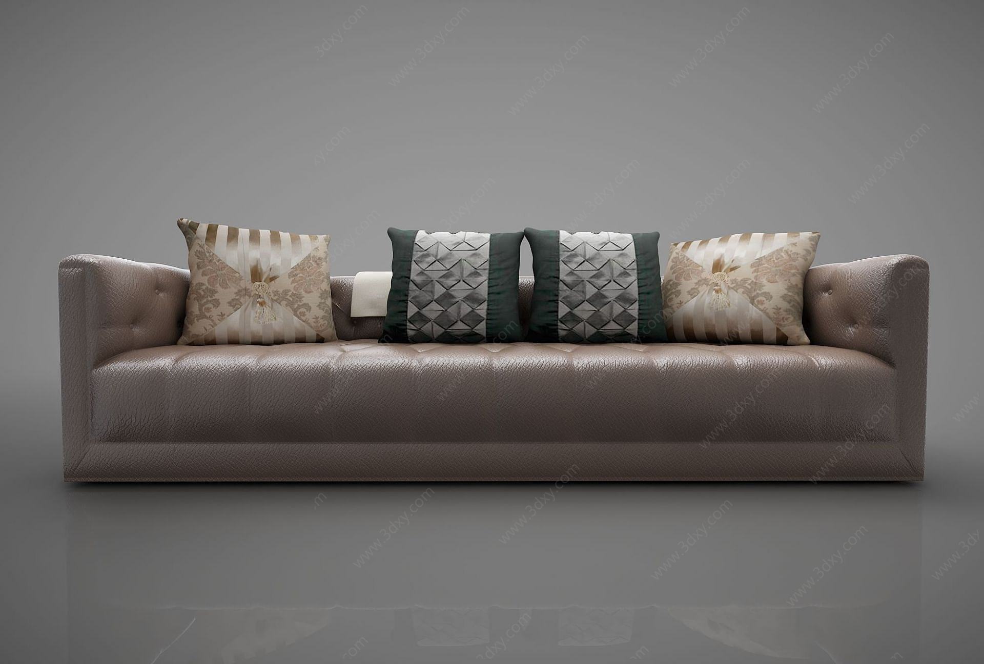 现代皮革多人沙发3D模型