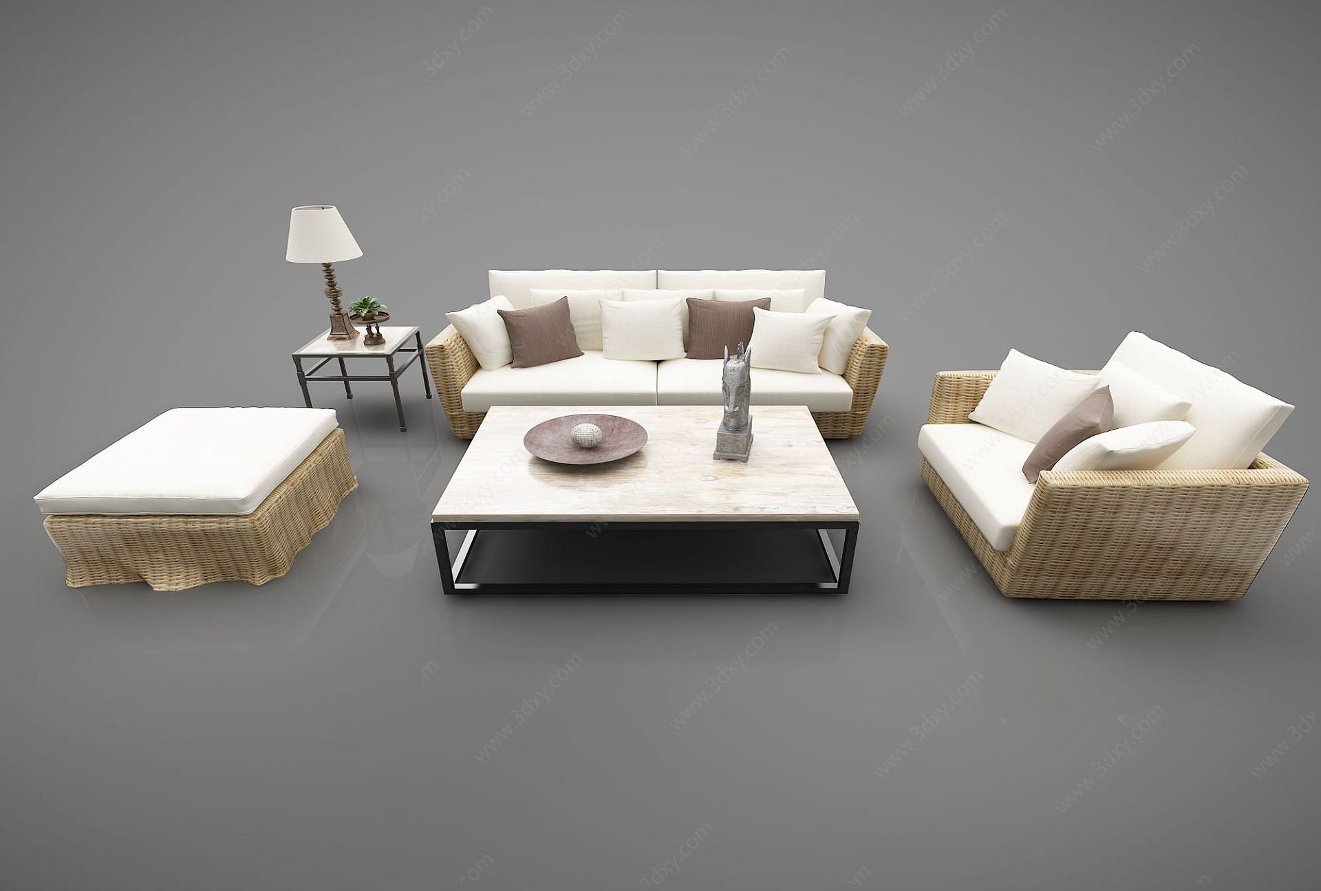 现代风格藤编沙发3D模型