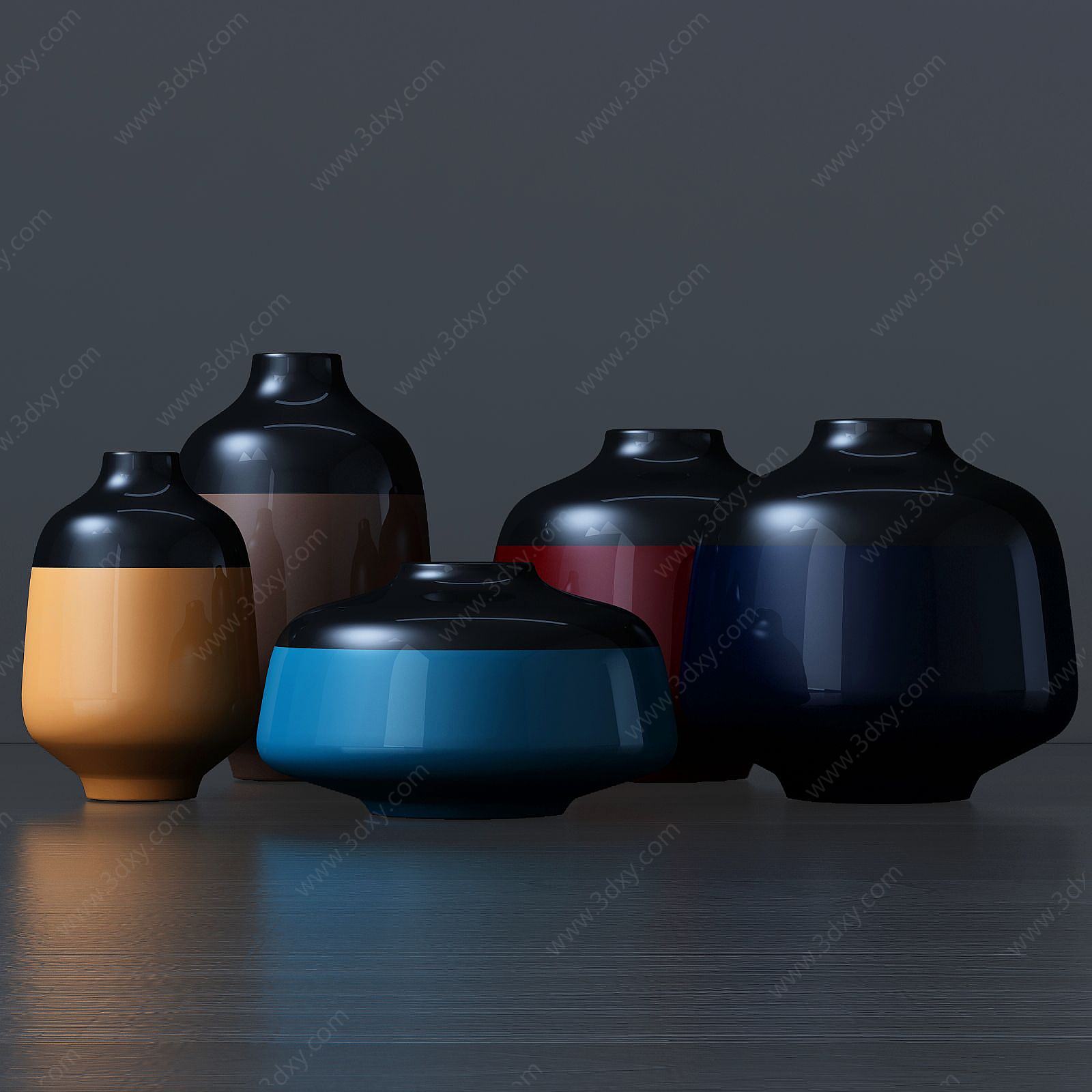 现代双色陶罐组合3D模型