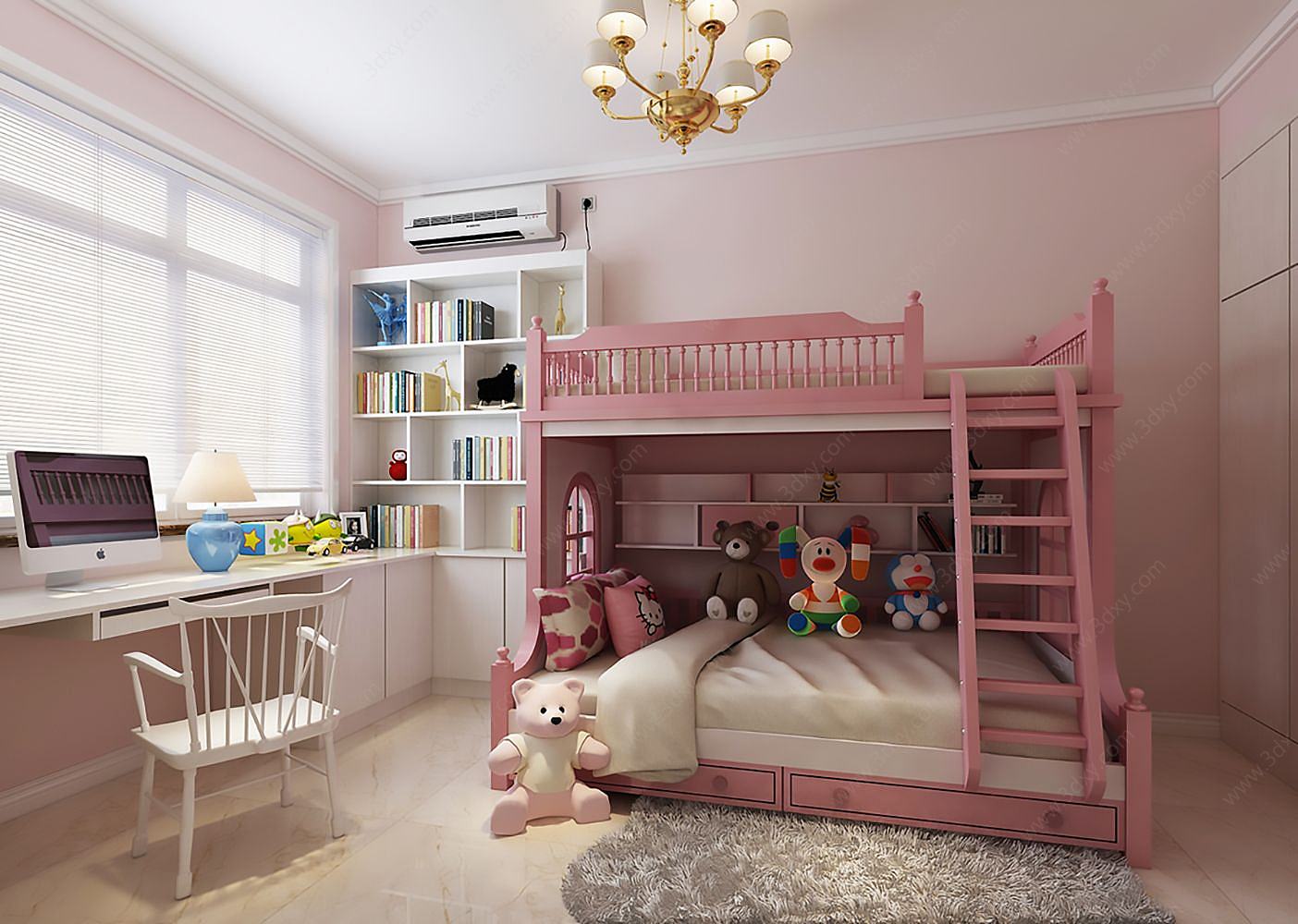 女孩房粉色高低床3D模型