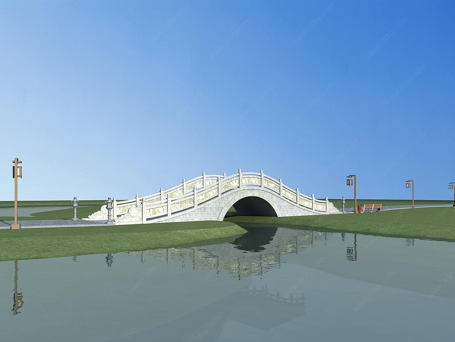 中式石拱桥3D模型