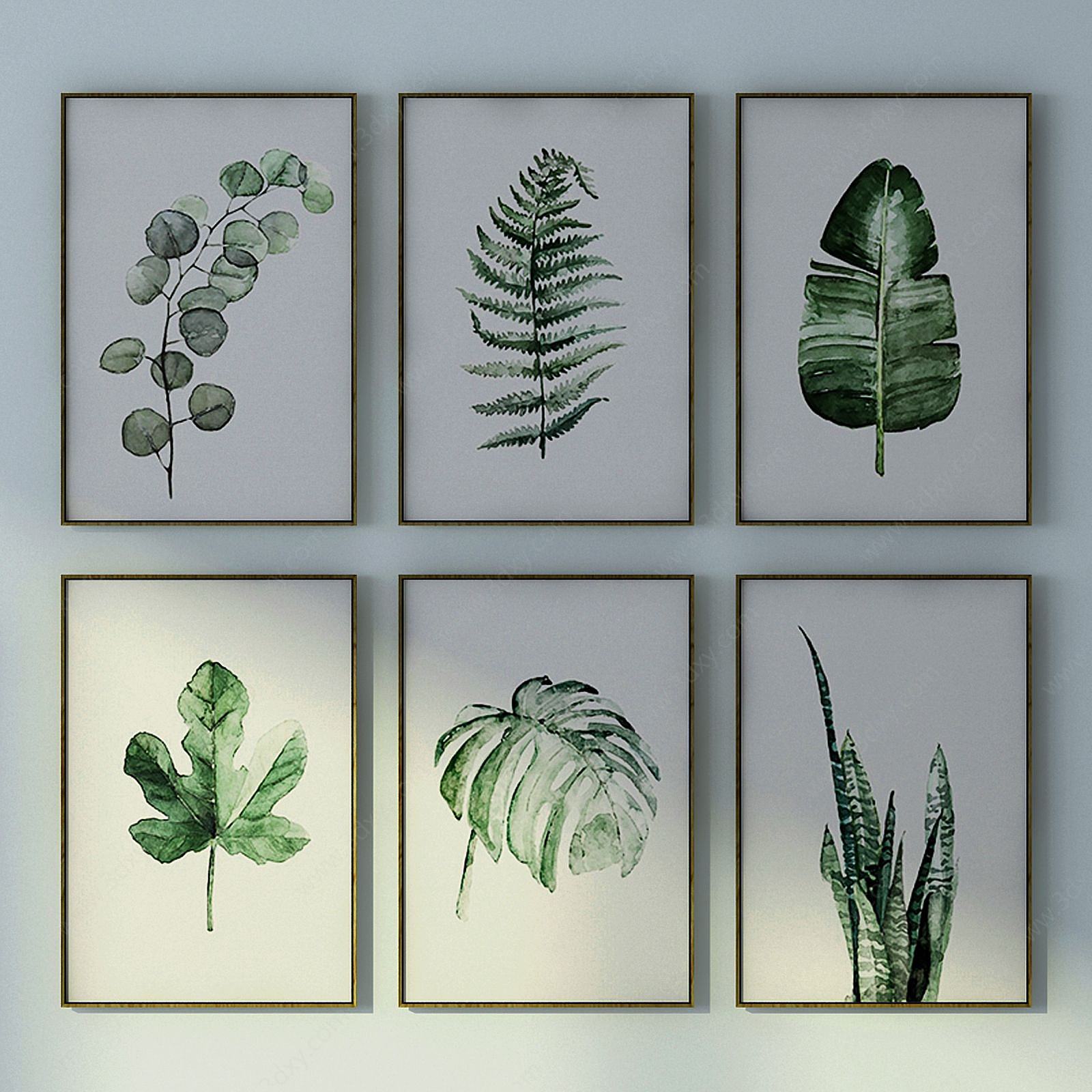 绿色植物挂画组合3D模型